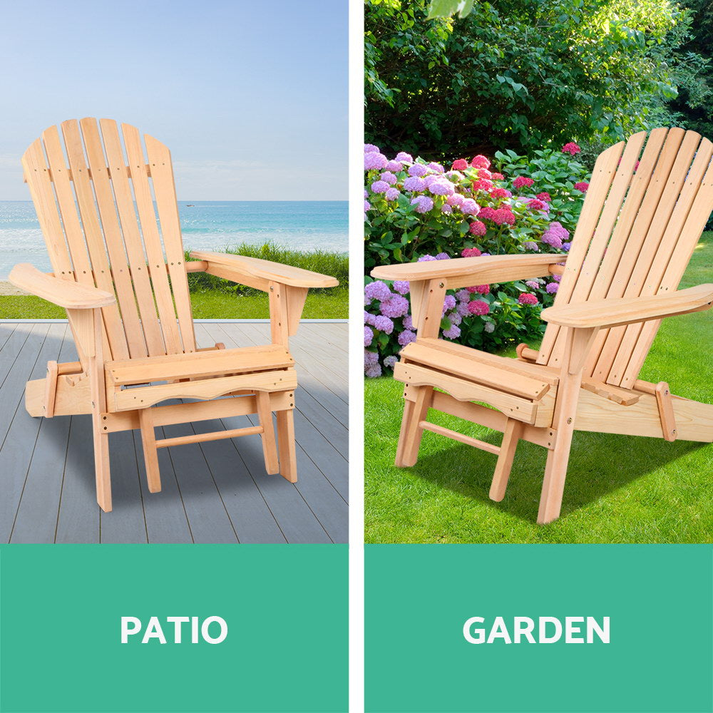 Adirondack Outdoor Wooden Sun Lounge Chair with Footstool - Natural