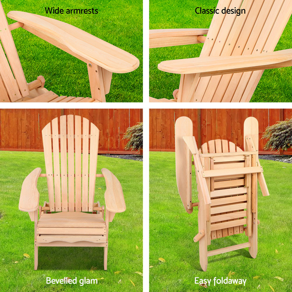 Adirondack Outdoor Wooden Sun Lounge Chair with Footstool - Natural