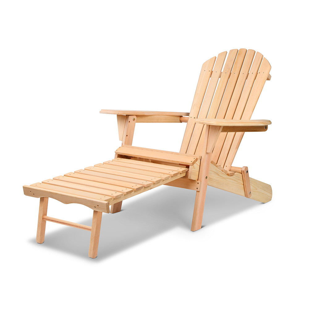 Adirondack Outdoor Wooden Sun Lounge Chair with Footstool - Natural