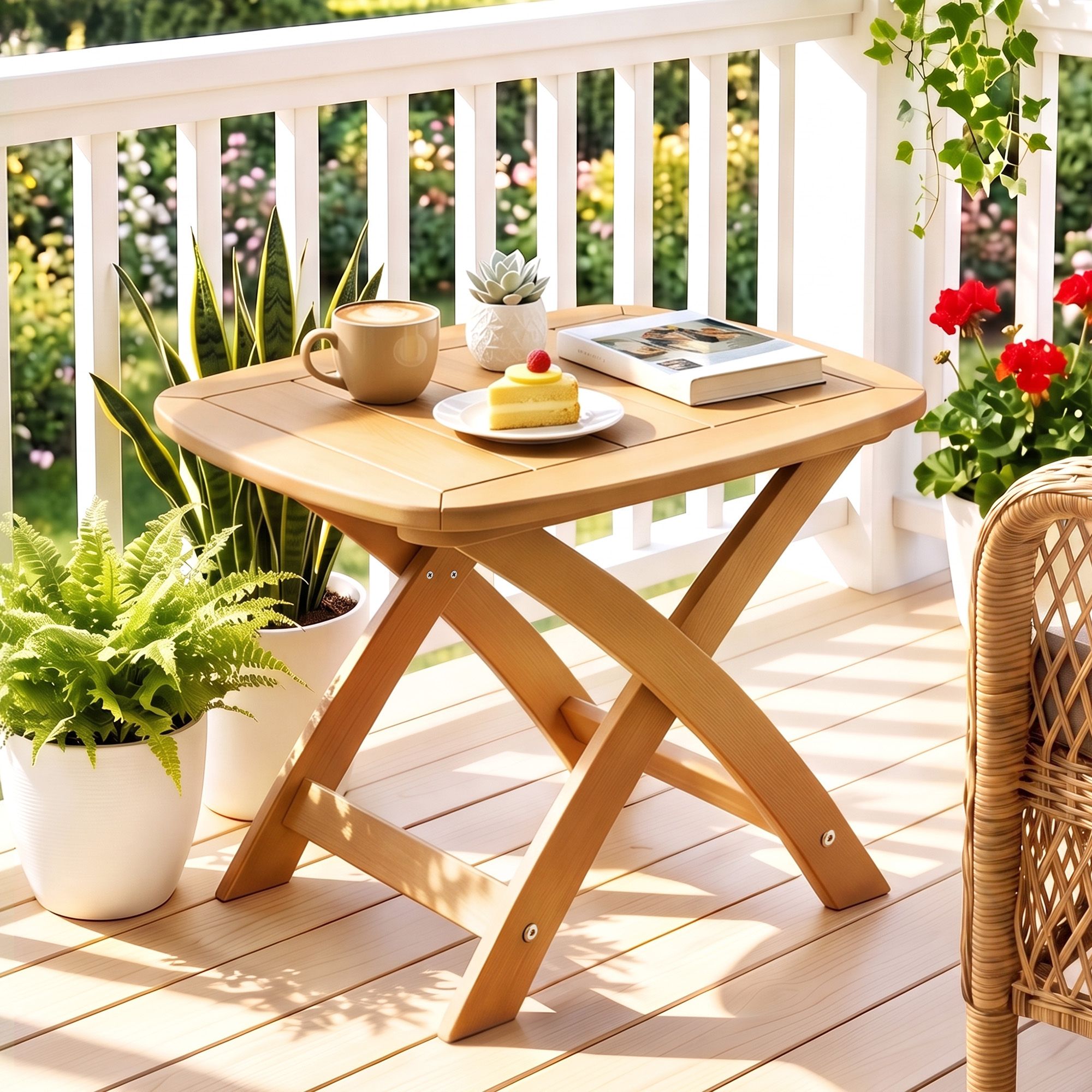 Outdoor Coffee Side Table HDPE Desk Indoor Patio Furniture Garden Natural