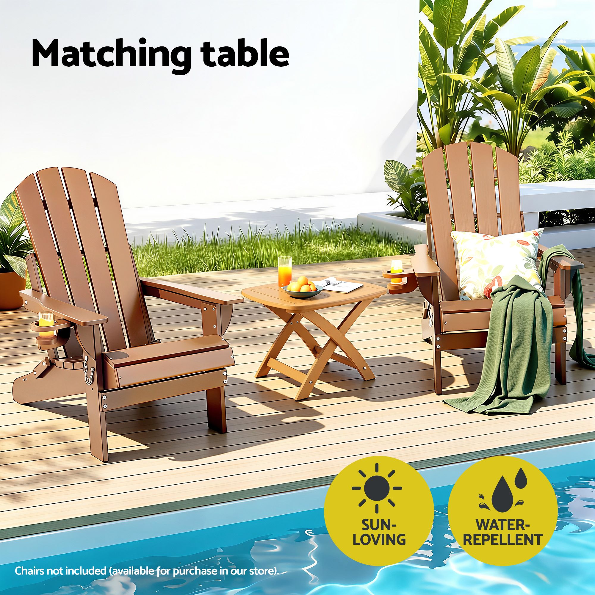 Outdoor Coffee Side Table HDPE Desk Indoor Patio Furniture Garden Natural