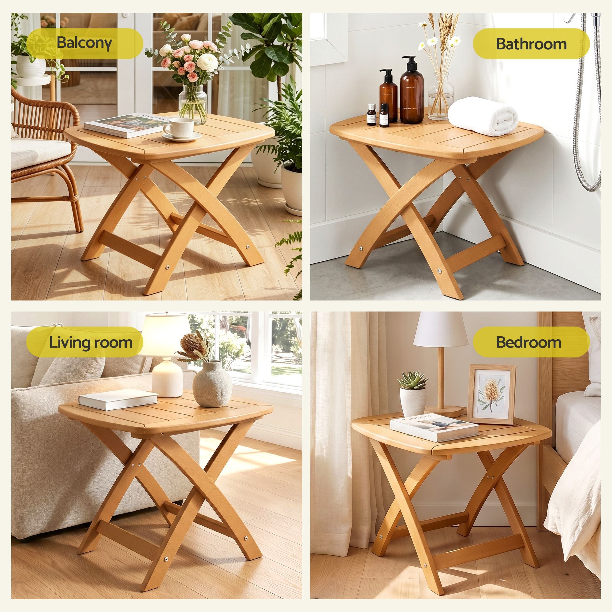 Outdoor Coffee Side Table HDPE Desk Indoor Patio Furniture Garden Natural