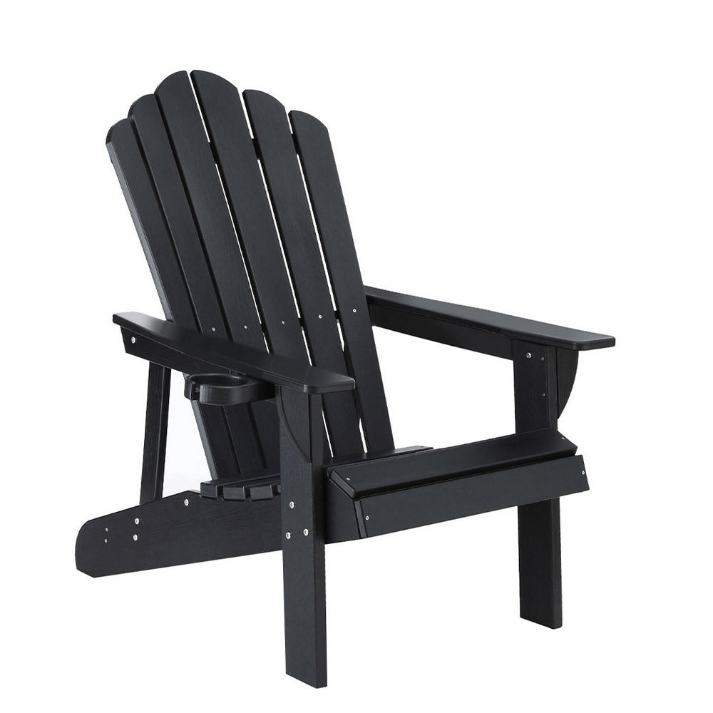 Outdoor Chairs HDPE Adirondack Beach Chair Sun Lounge Patio Furniture Garden Black