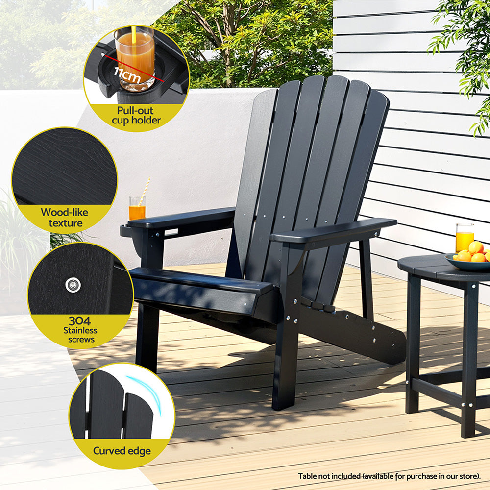 Outdoor Chairs HDPE Adirondack Beach Chair Sun Lounge Patio Furniture Garden Black