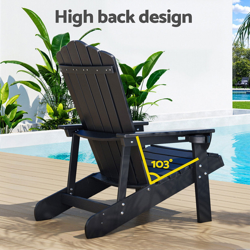 Outdoor Chairs HDPE Adirondack Beach Chair Sun Lounge Patio Furniture Garden Black