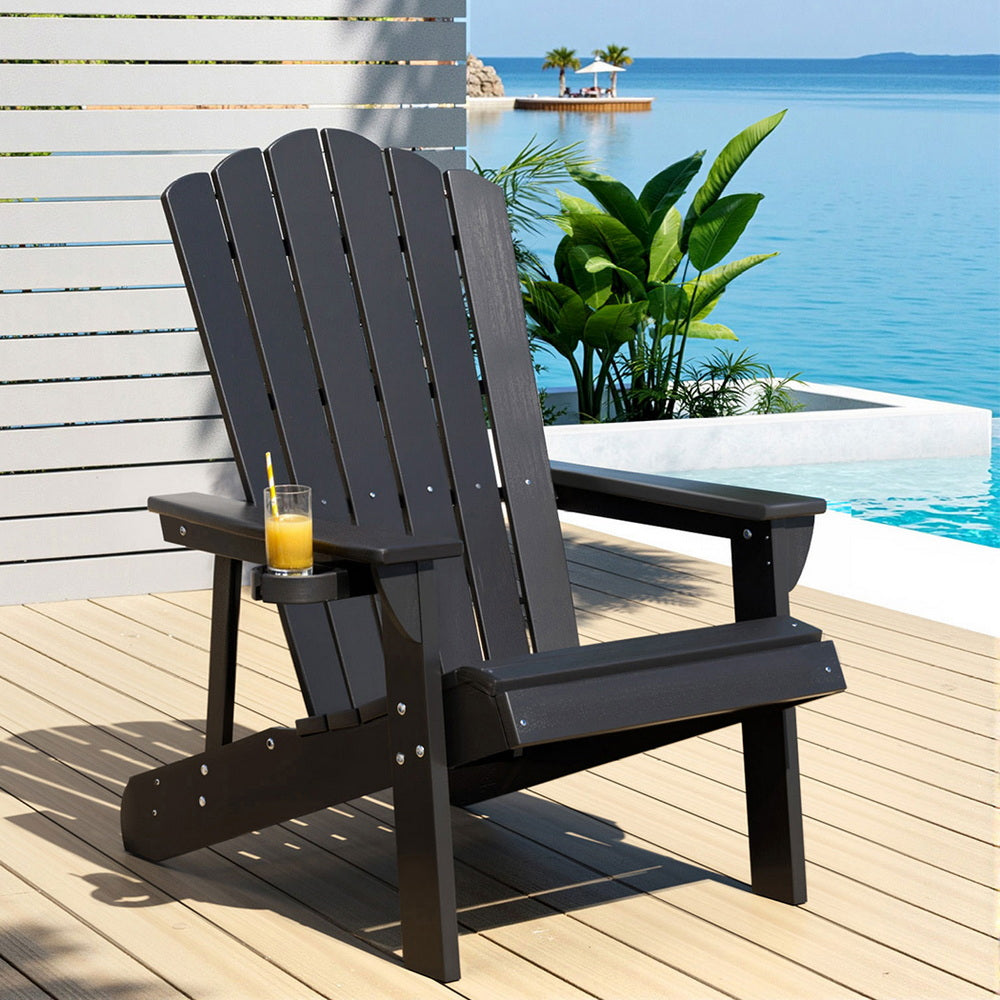 Outdoor Chairs HDPE Adirondack Beach Chair Sun Lounge Patio Furniture Garden Black