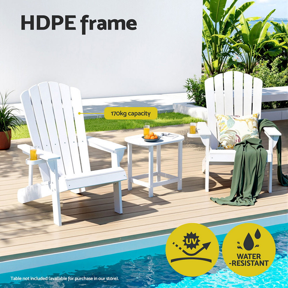 Outdoor Chairs HDPE Adirondack Beach Chair Sun Lounge Patio Furniture Garden white