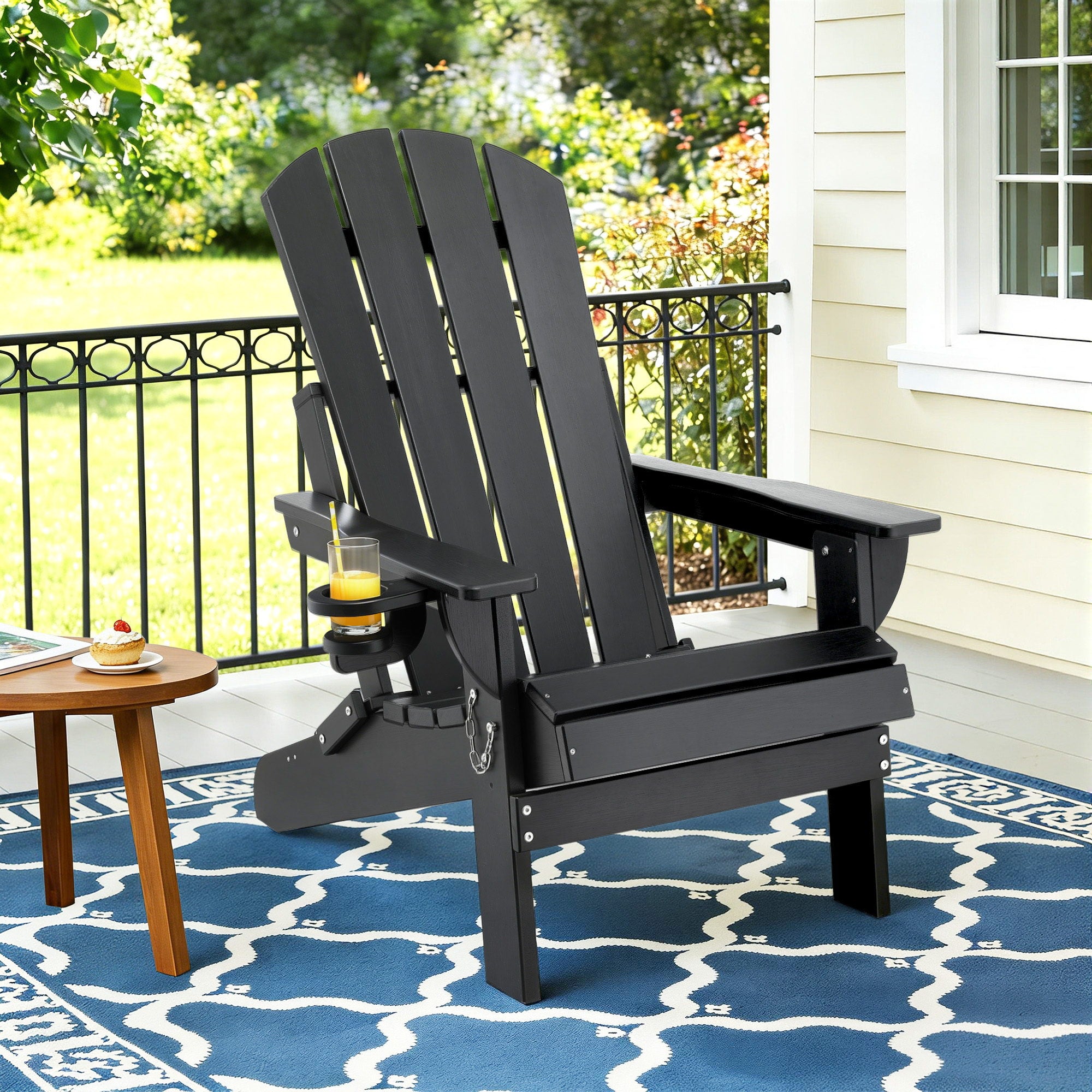 Folding Adirondack Outdoor Beach Chair HDPE Sun Lounge Patio Furniture - Black