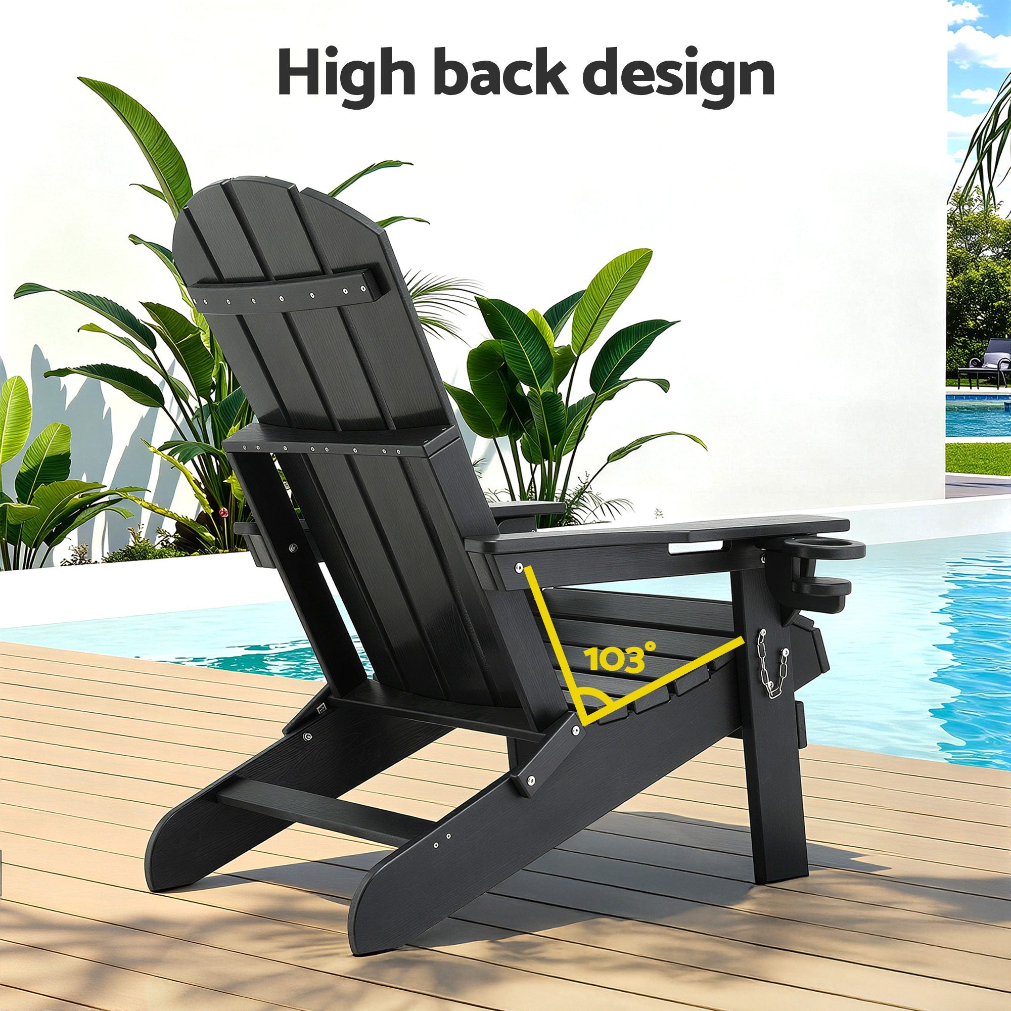 Folding Adirondack Outdoor Beach Chair HDPE Sun Lounge Patio Furniture - Black