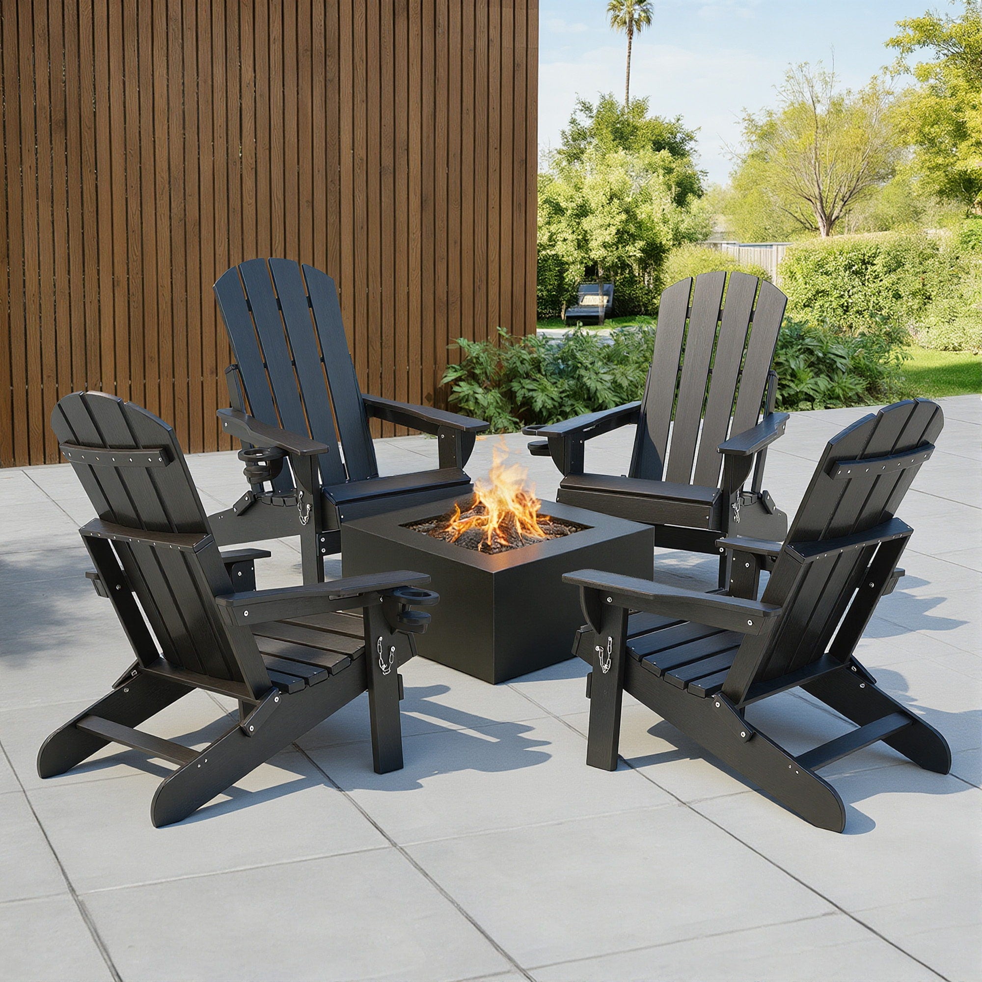 Folding Adirondack Outdoor Beach Chair HDPE Sun Lounge Patio Furniture - Black