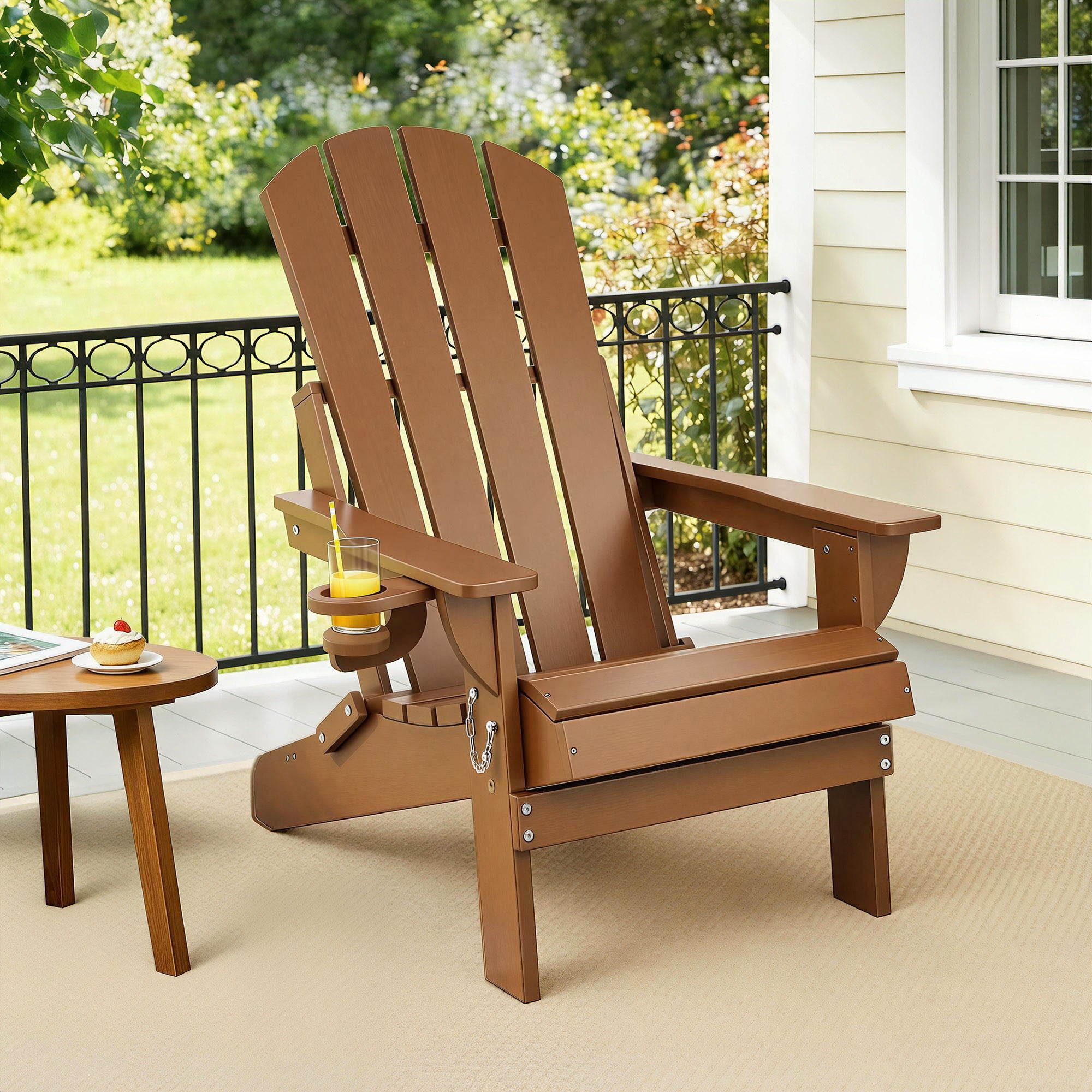 Folding Adirondack Outdoor Beach Chair HDPE Sun Lounge Patio Furniture - Brown