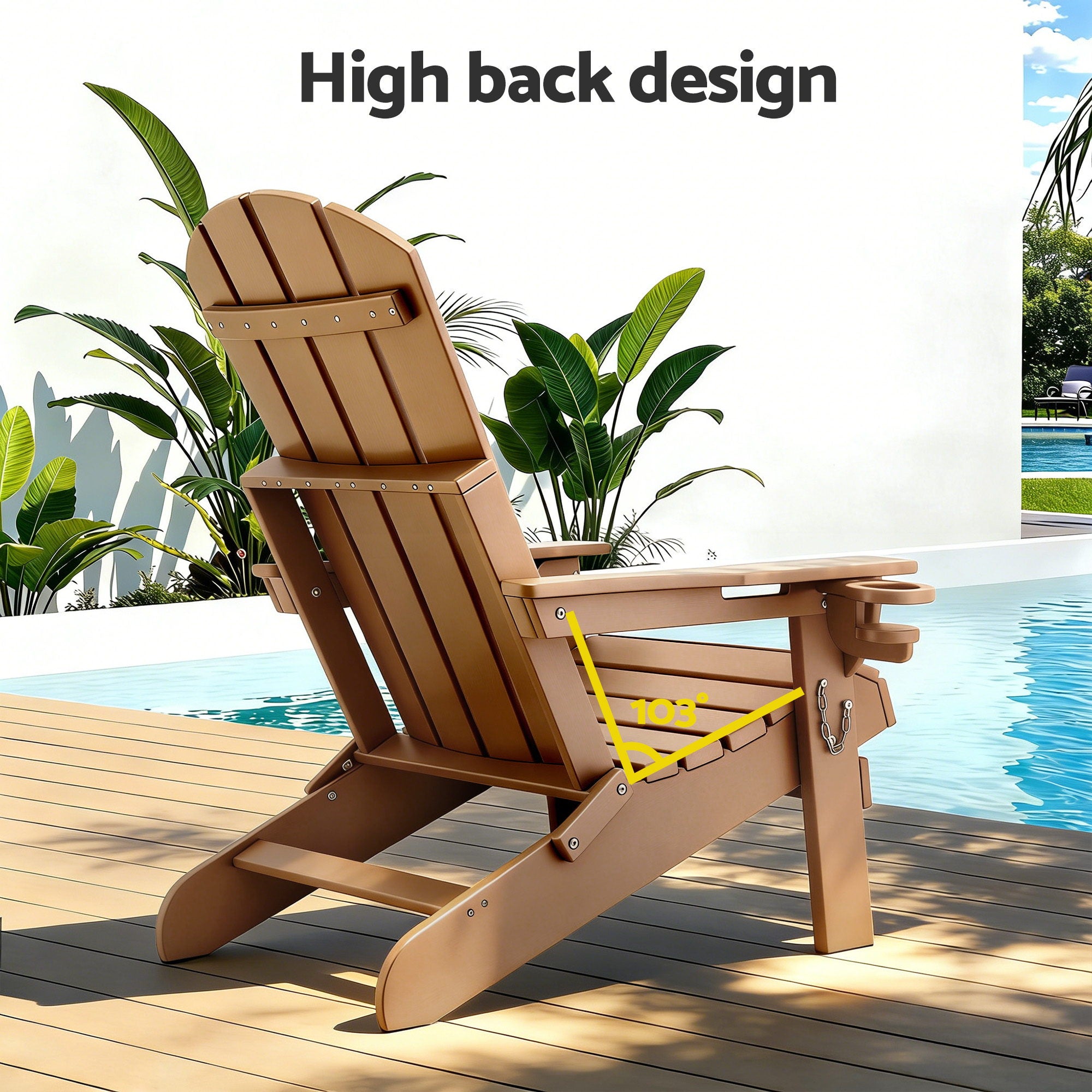 Folding Adirondack Outdoor Beach Chair HDPE Sun Lounge Patio Furniture - Brown