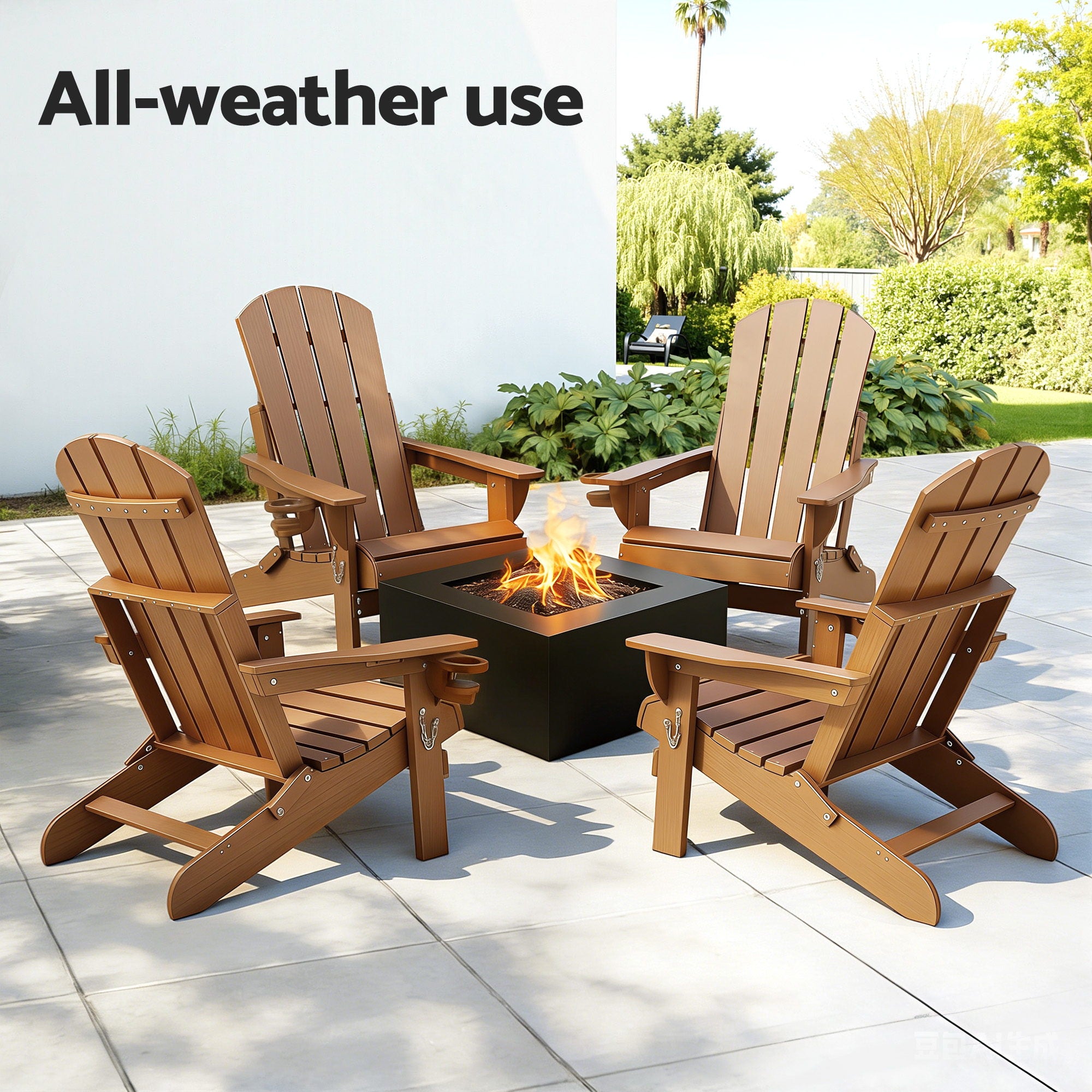 Folding Adirondack Outdoor Beach Chair HDPE Sun Lounge Patio Furniture - Brown