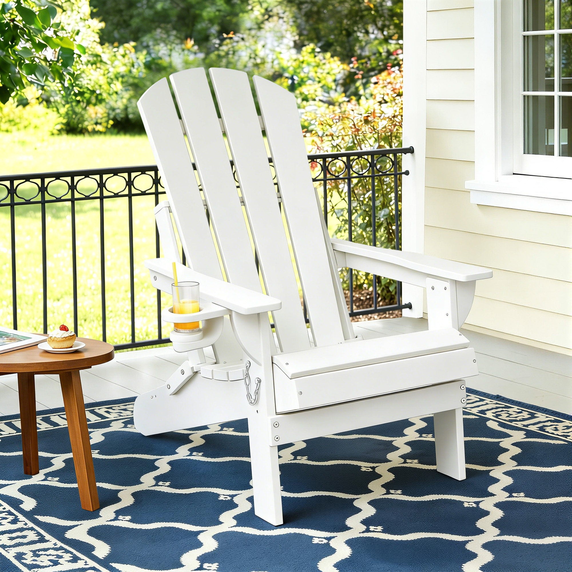 Folding Adirondack Outdoor Beach Chair HDPE Sun Lounge Patio Furniture - White