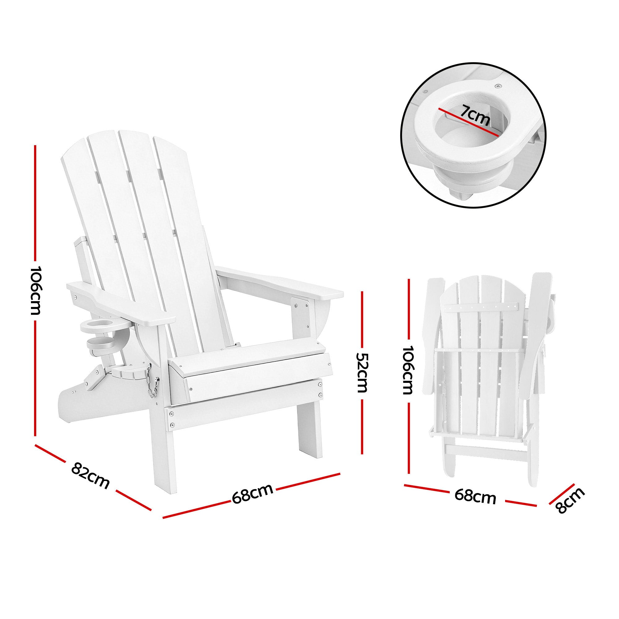 Folding Adirondack Outdoor Beach Chair HDPE Sun Lounge Patio Furniture - White