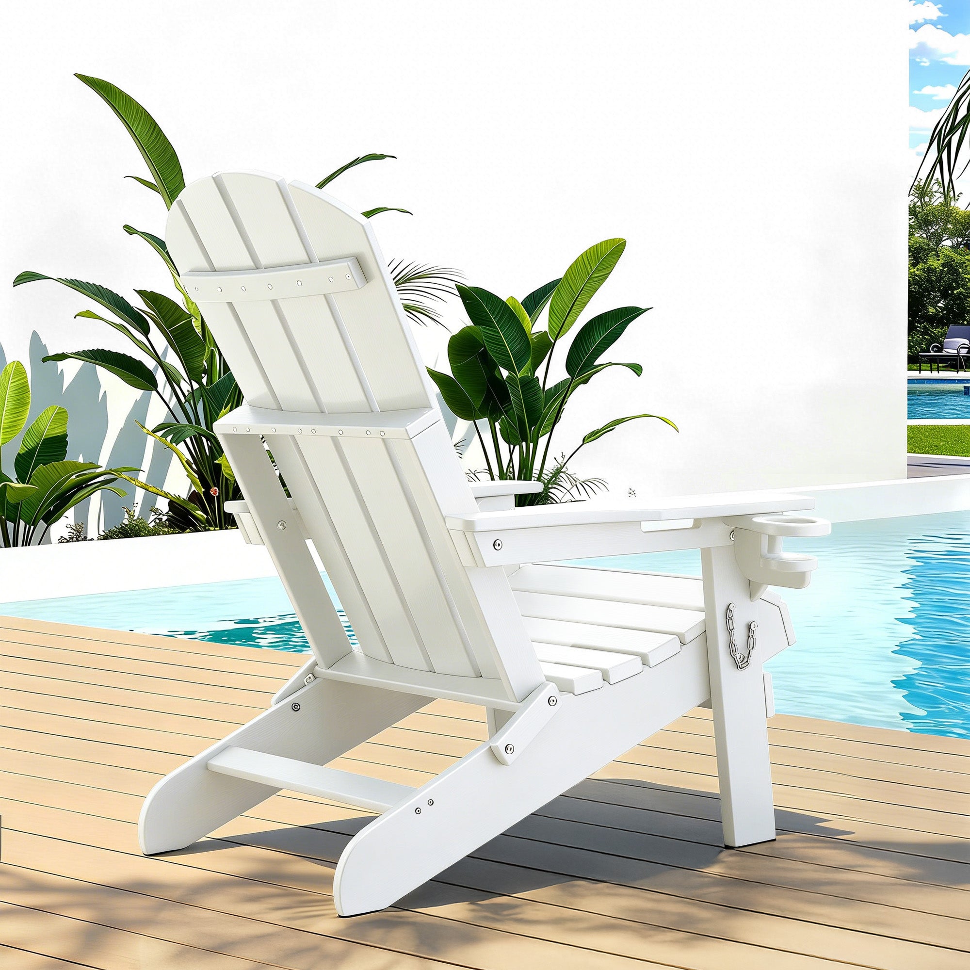 Folding Adirondack Outdoor Beach Chair HDPE Sun Lounge Patio Furniture - White