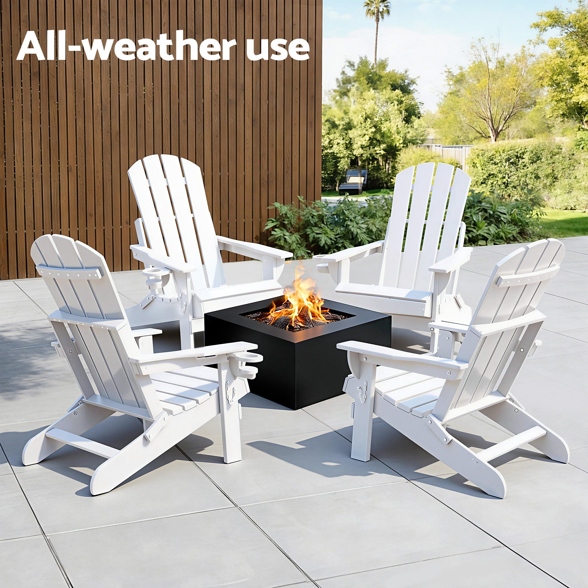 Folding Adirondack Outdoor Beach Chair HDPE Sun Lounge Patio Furniture - White