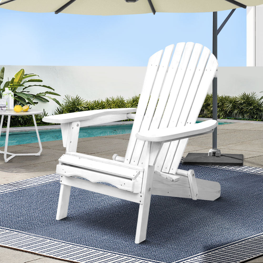 Foldable Adirondack Outdoor Beach Patio Chair Wooden - White