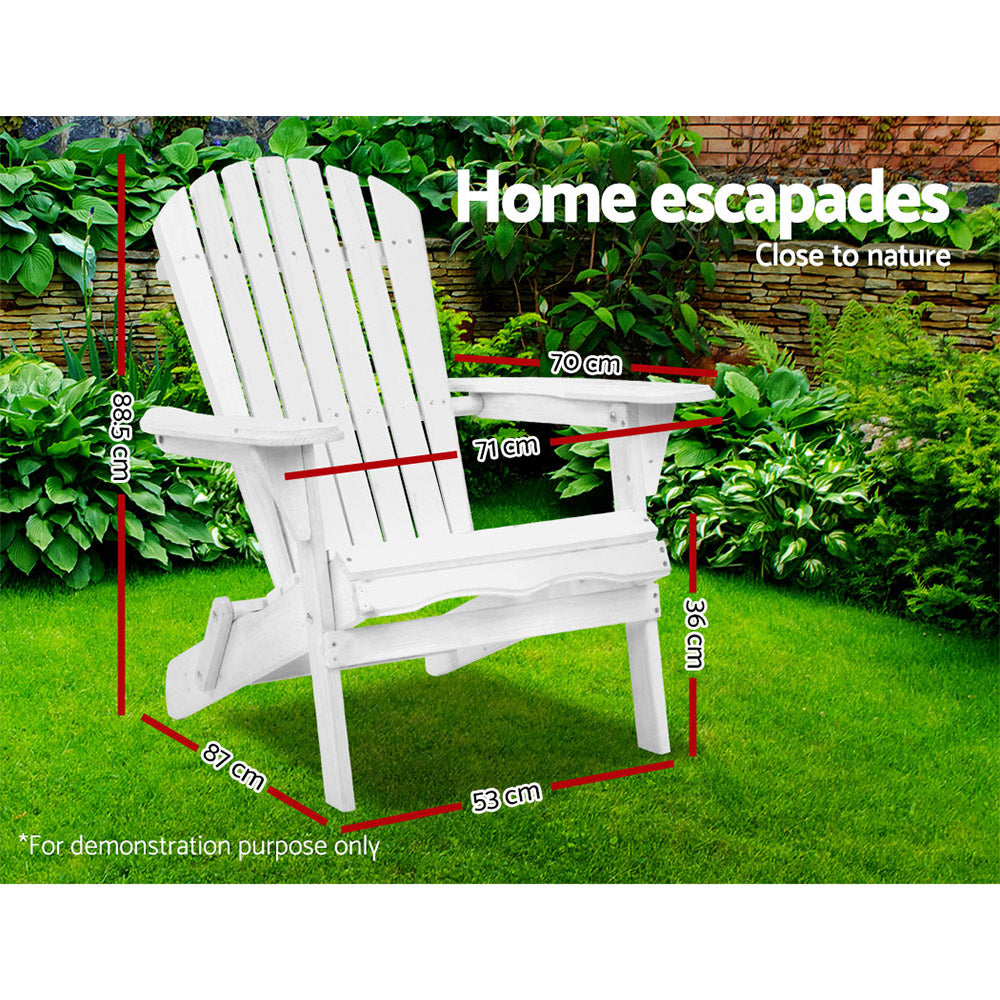 Foldable Adirondack Outdoor Beach Patio Chair Wooden - White
