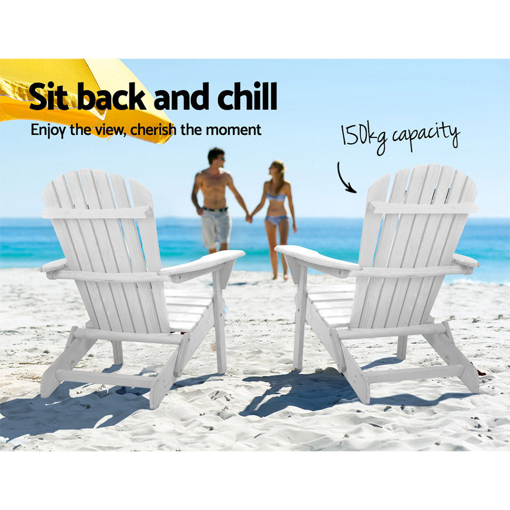 Foldable Adirondack Outdoor Beach Patio Chair Wooden - White