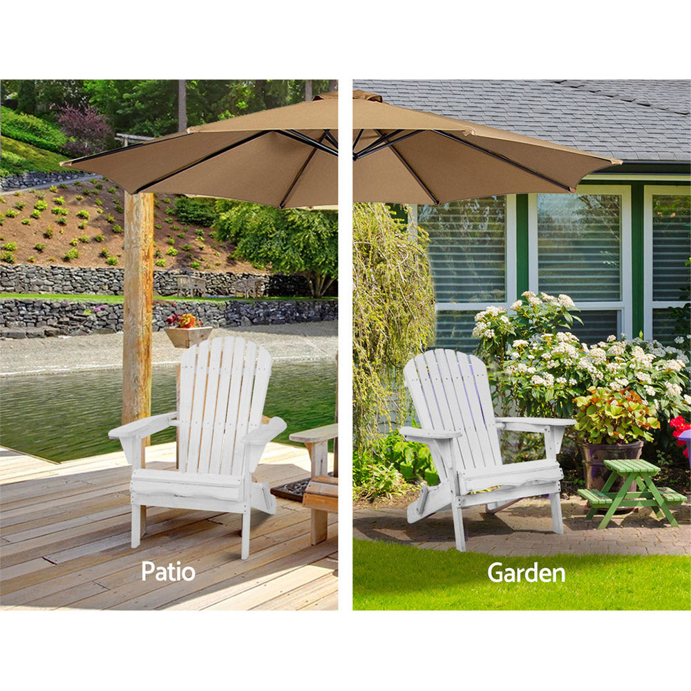 Foldable Adirondack Outdoor Beach Patio Chair Wooden - White