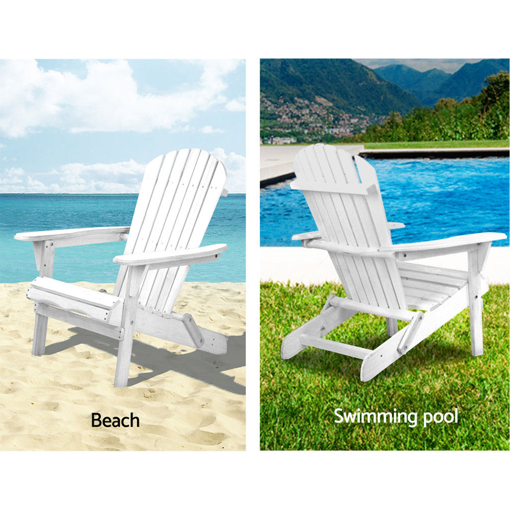 Foldable Adirondack Outdoor Beach Patio Chair Wooden - White