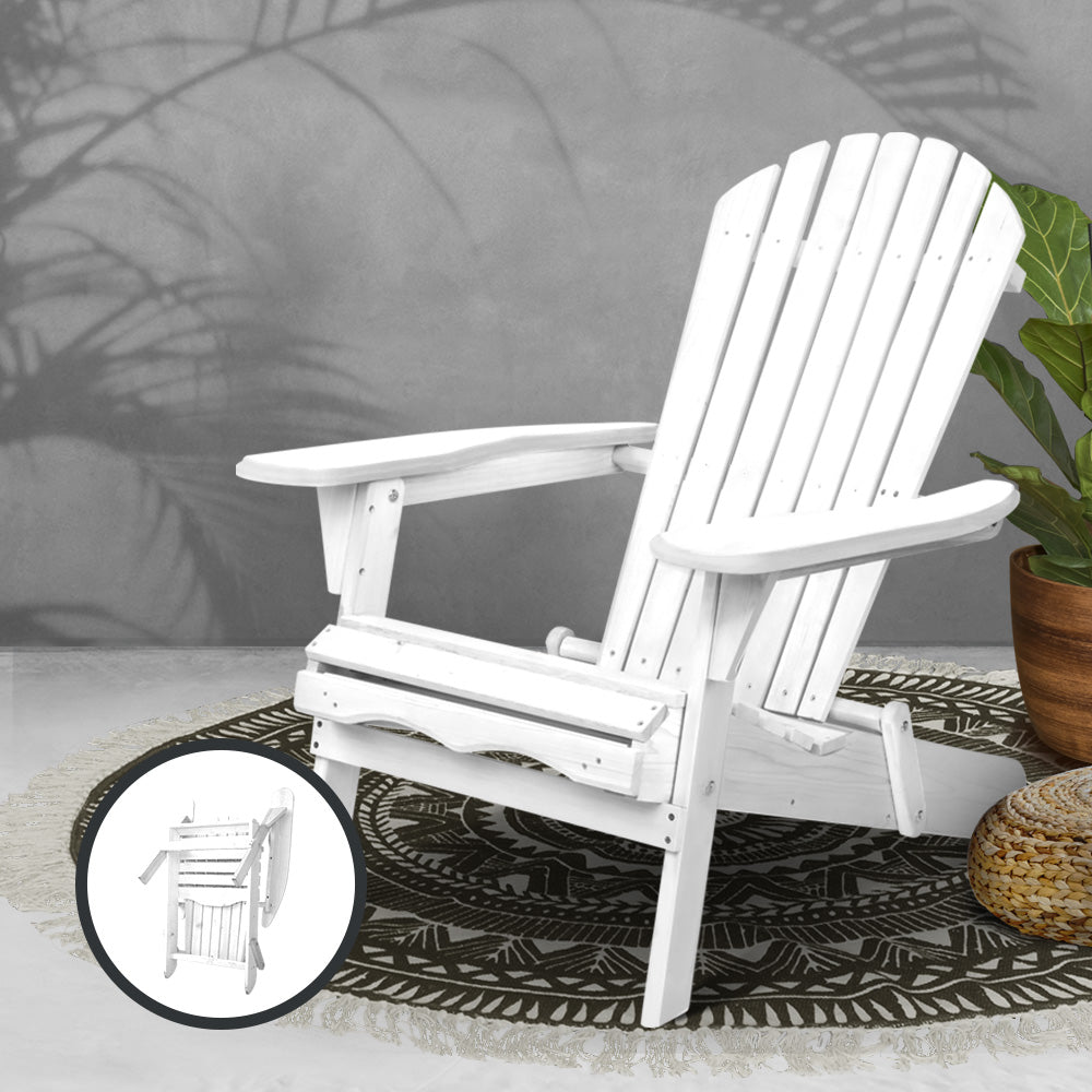 Foldable Adirondack Outdoor Beach Patio Chair Wooden - White
