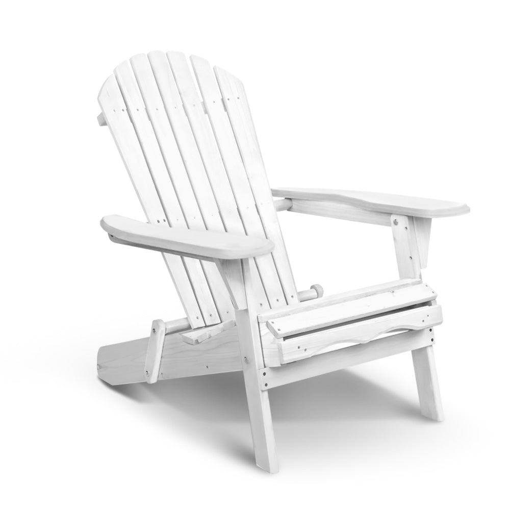 Foldable Adirondack Outdoor Beach Patio Chair Wooden - White