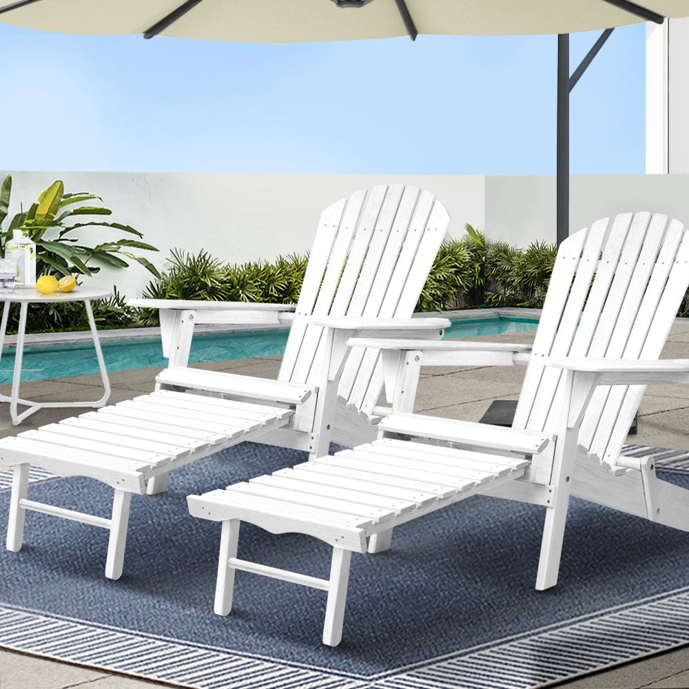 2PC Foldable Adirondack Outdoor Chairs with Footstools - Wood