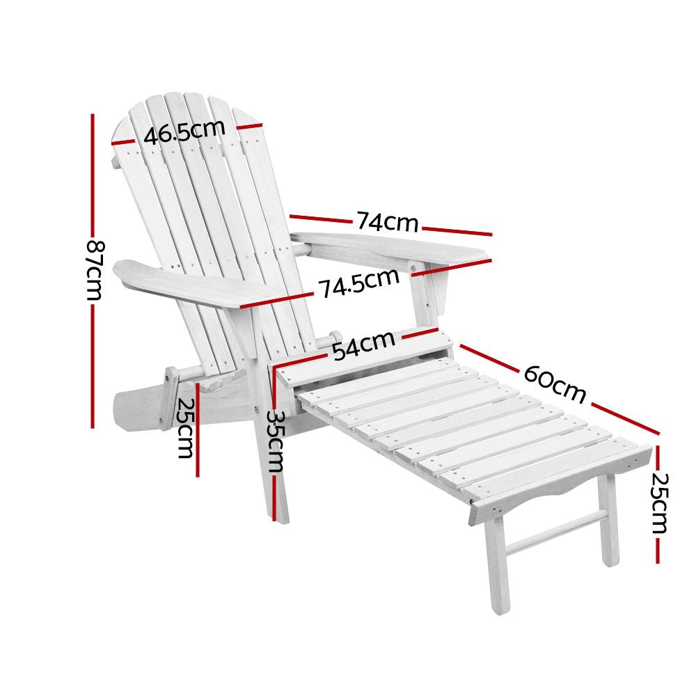 2PC Foldable Adirondack Outdoor Chairs with Footstools - Wood