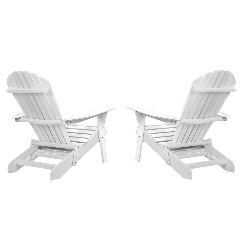 2PC Foldable Adirondack Outdoor Chairs with Footstools - Wood