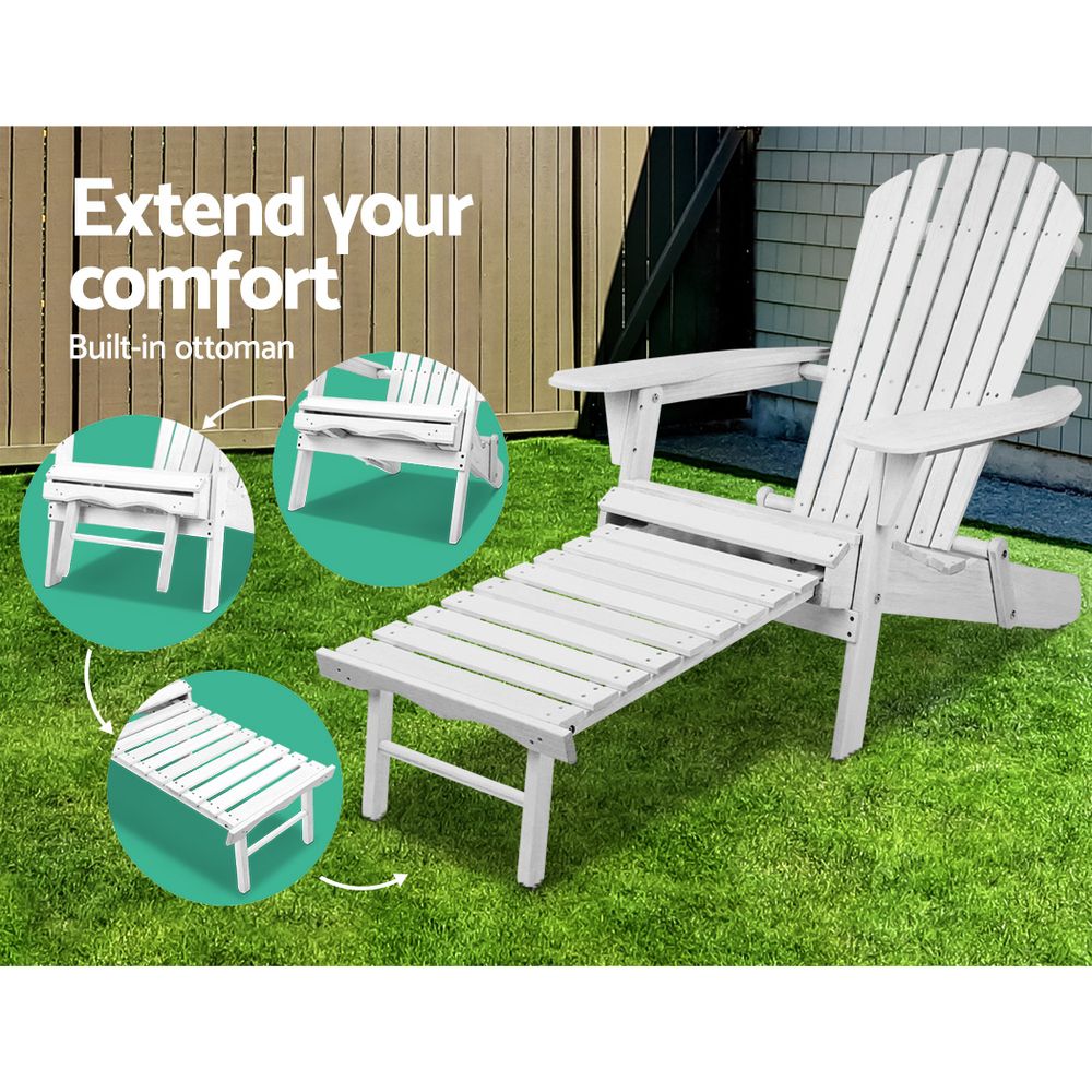 2PC Foldable Adirondack Outdoor Chairs with Footstools - Wood