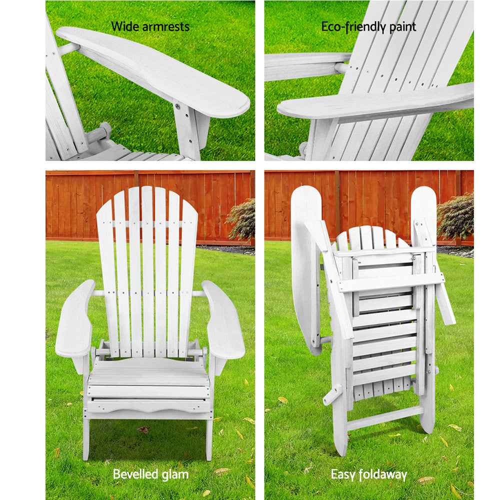 2PC Foldable Adirondack Outdoor Chairs with Footstools - Wood