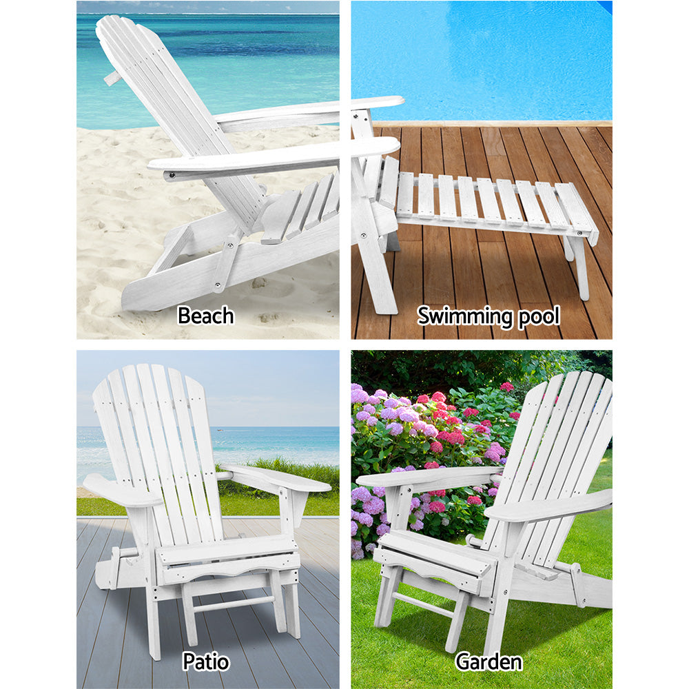 2PC Foldable Adirondack Outdoor Chairs with Footstools - Wood