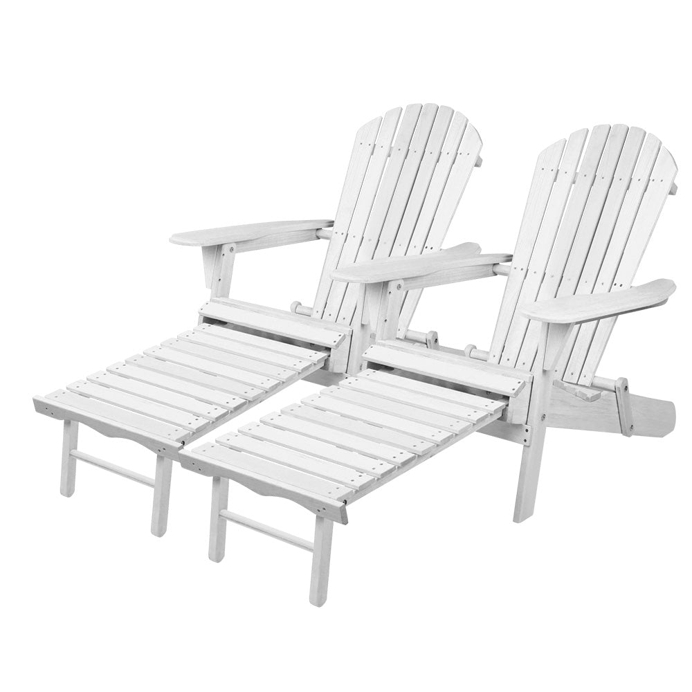 2PC Foldable Adirondack Outdoor Chairs with Footstools - Wood