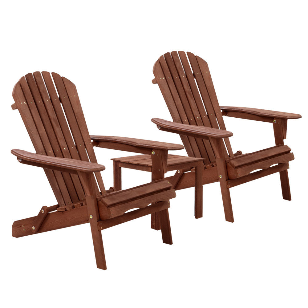 3PC Foldable Adirondack Outdoor Table and Chairs Set - Brown
