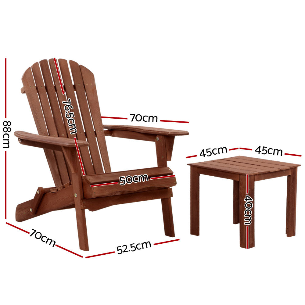 3PC Foldable Adirondack Outdoor Table and Chairs Set - Brown