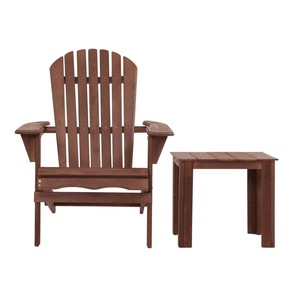3PC Foldable Adirondack Outdoor Table and Chairs Set - Brown