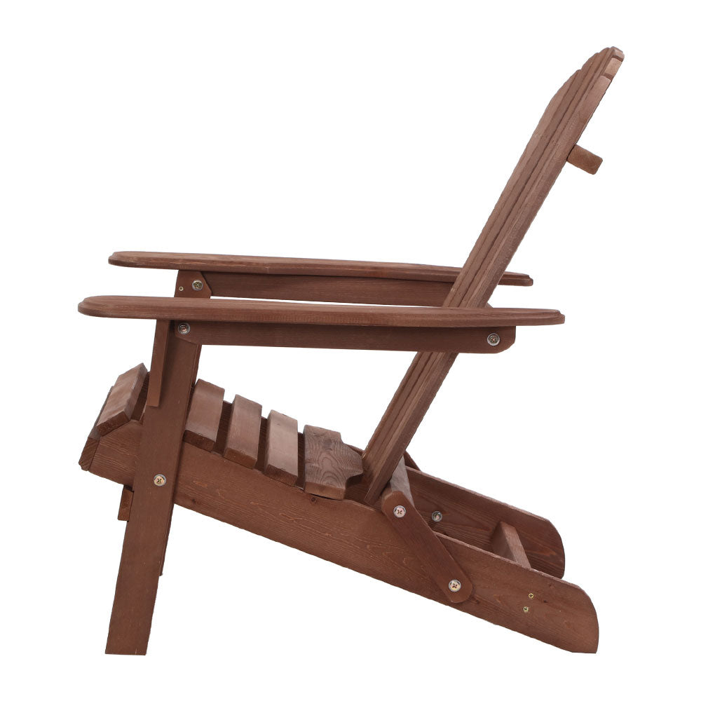3PC Foldable Adirondack Outdoor Table and Chairs Set - Brown