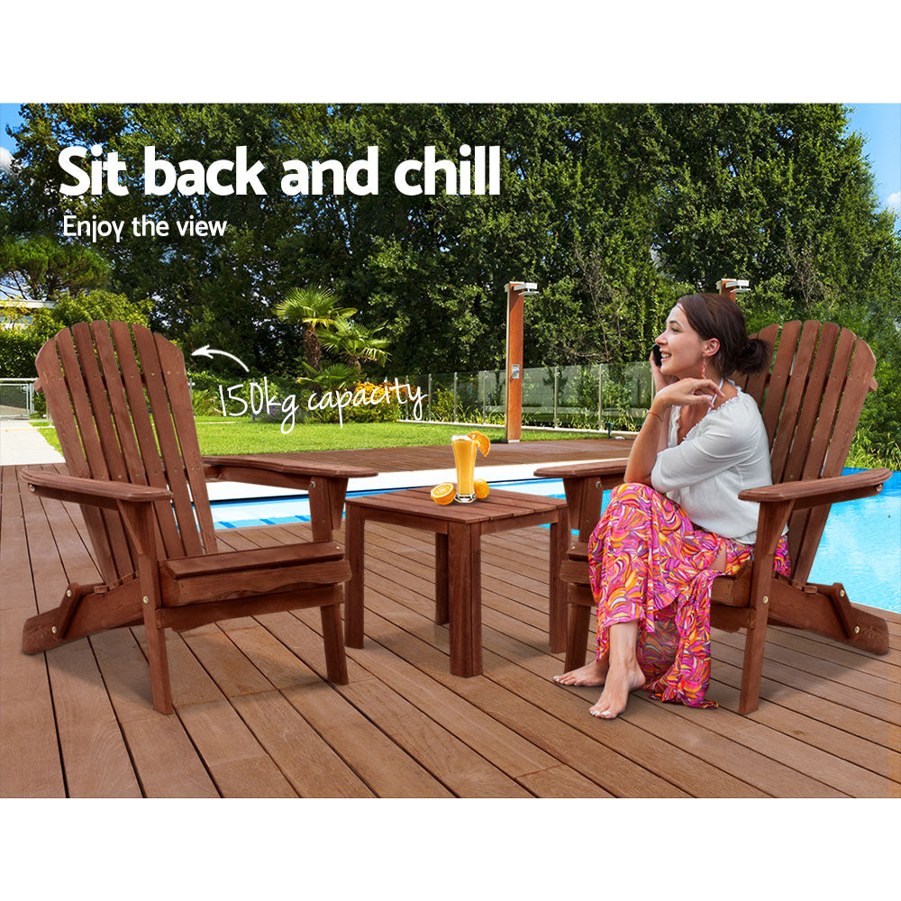 3PC Foldable Adirondack Outdoor Table and Chairs Set - Brown