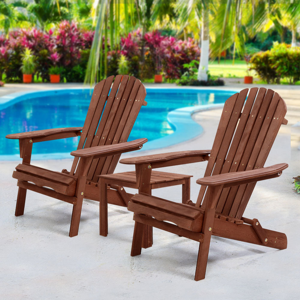3PC Foldable Adirondack Outdoor Table and Chairs Set - Brown