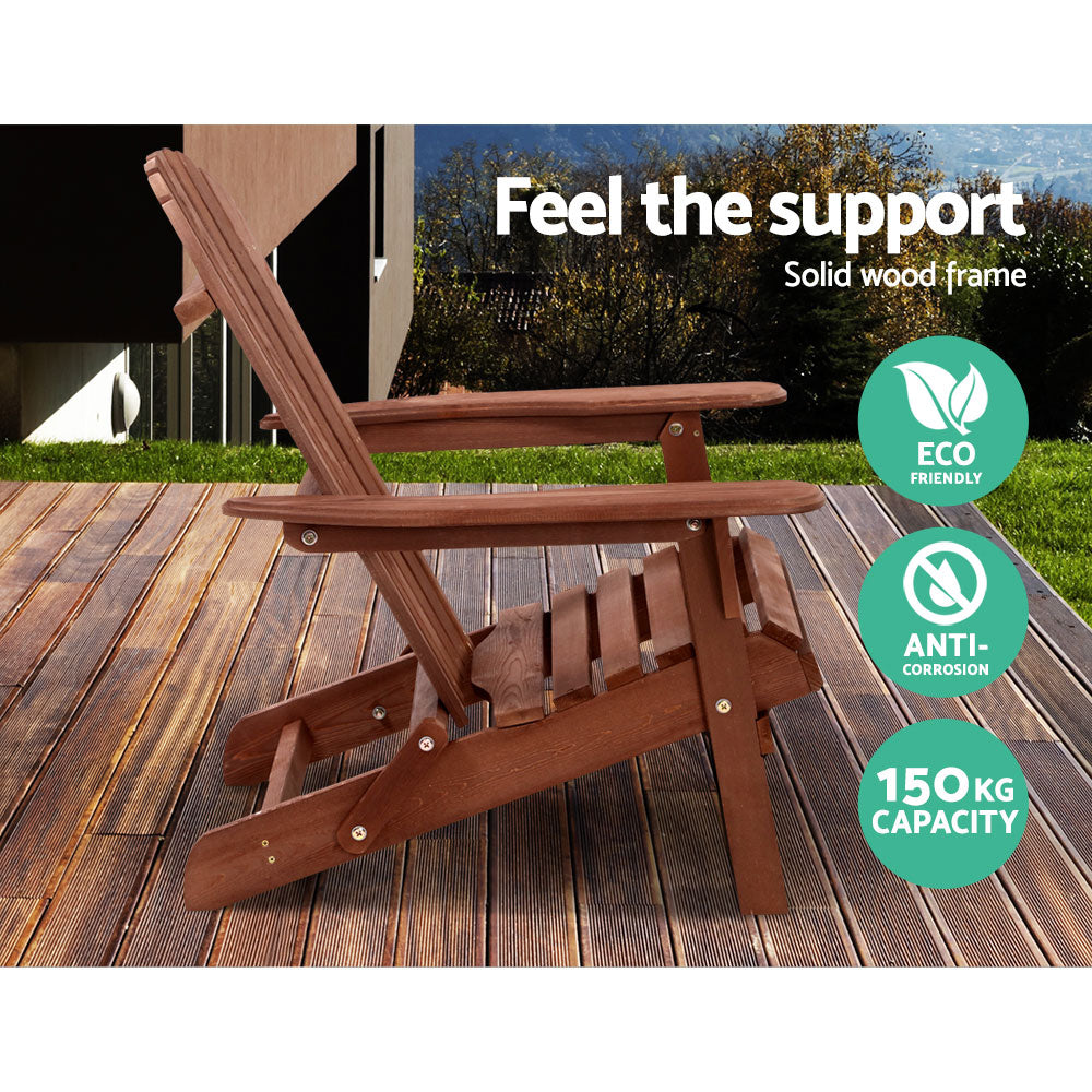 3PC Foldable Adirondack Outdoor Table and Chairs Set - Brown