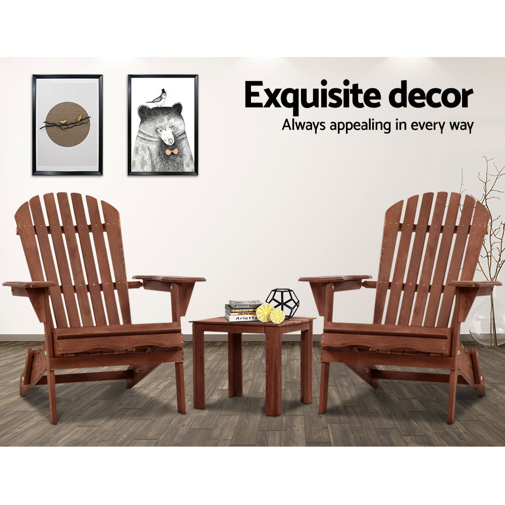 3PC Foldable Adirondack Outdoor Table and Chairs Set - Brown