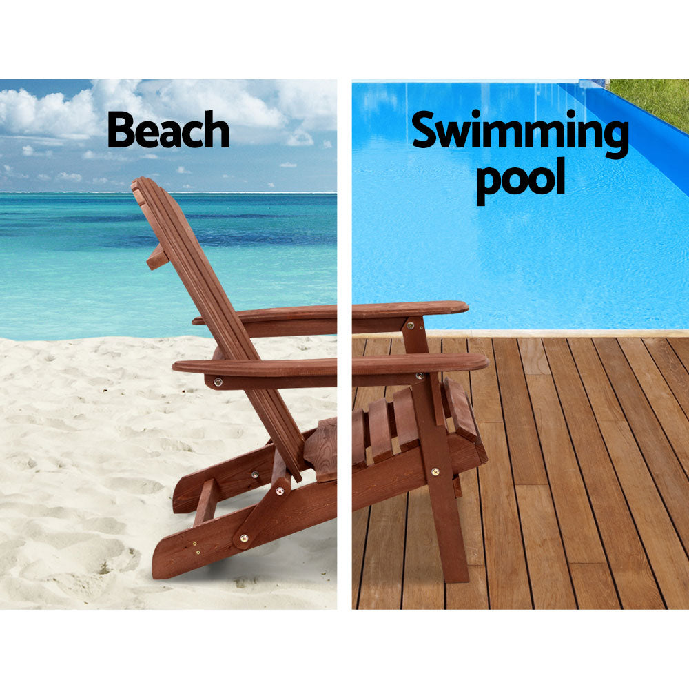 3PC Foldable Adirondack Outdoor Table and Chairs Set - Brown