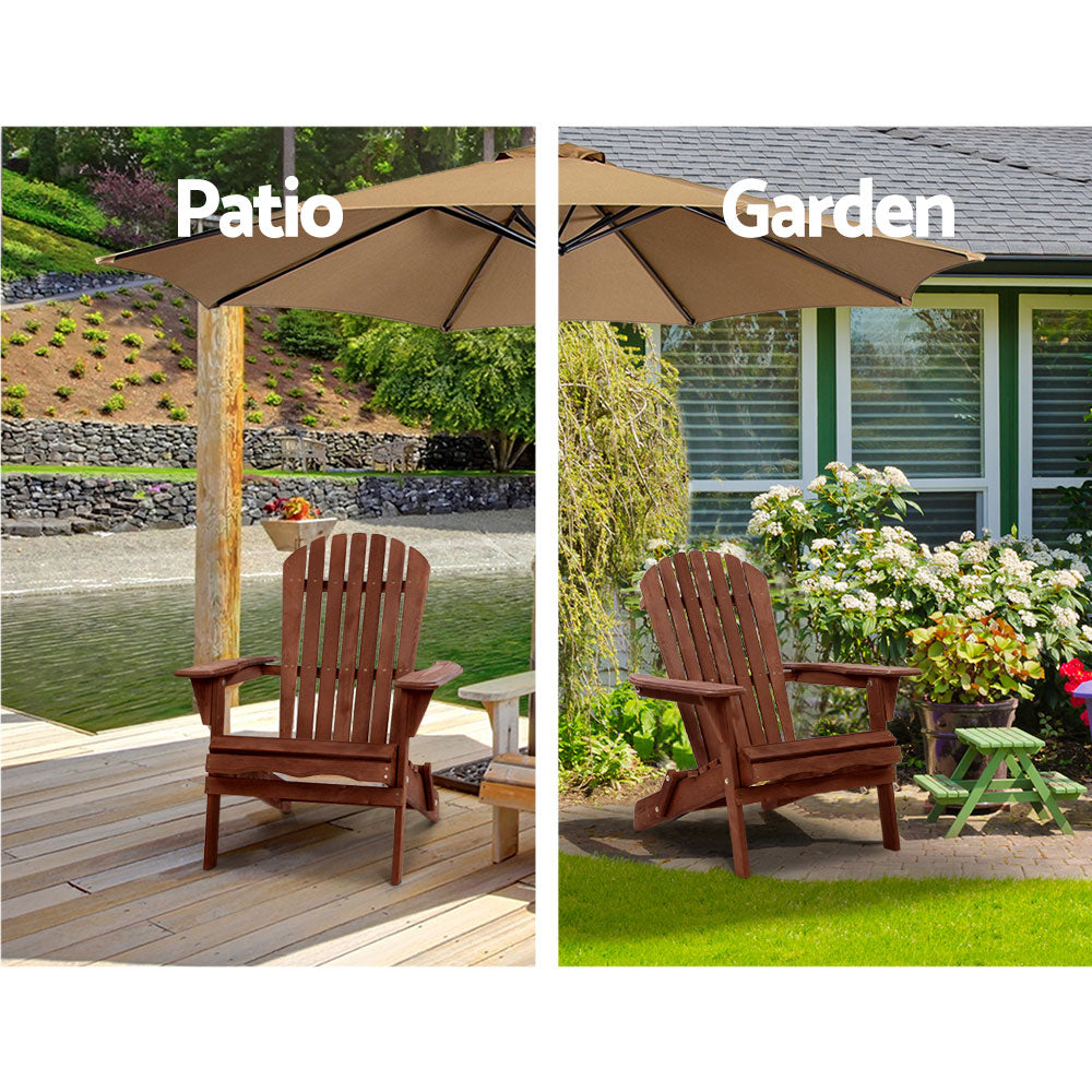 3PC Foldable Adirondack Outdoor Table and Chairs Set - Brown