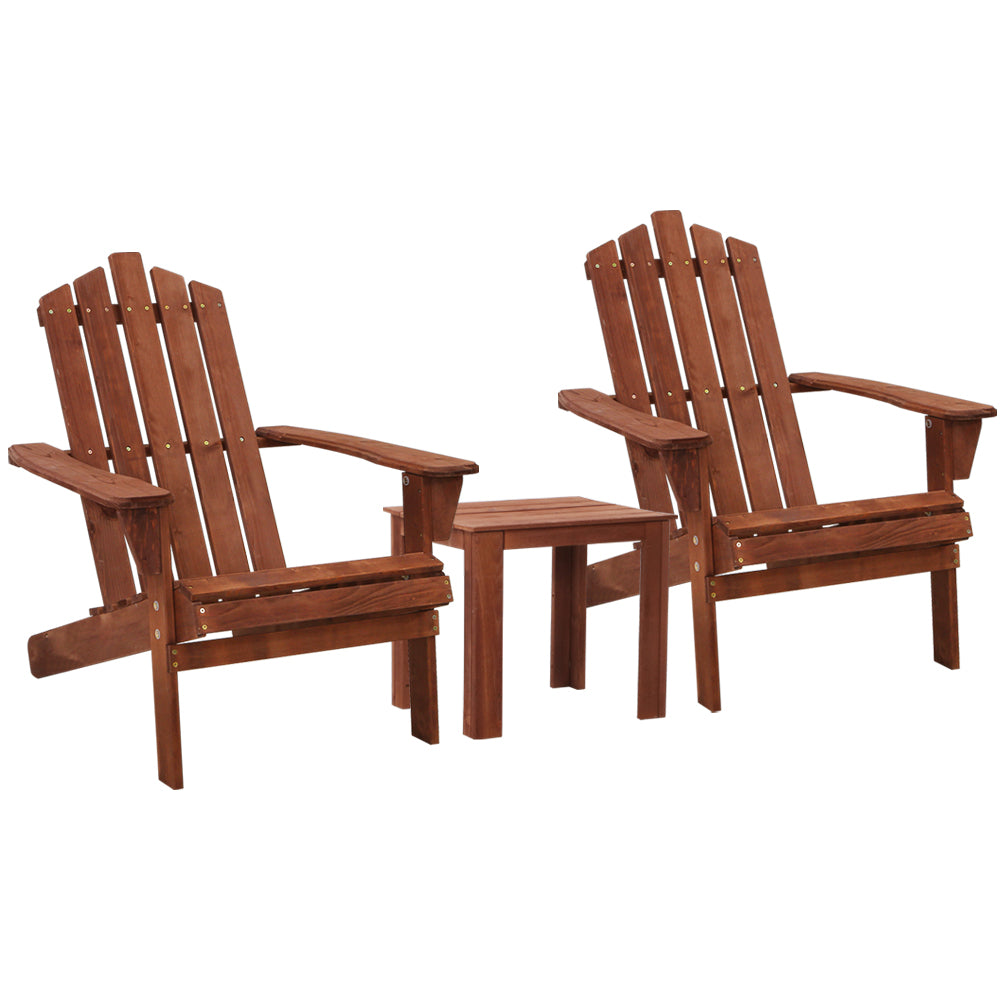 3PC Adirondack Outdoor Table and Chairs Set - Brown