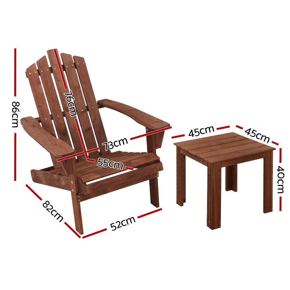 3PC Adirondack Outdoor Table and Chairs Set - Brown