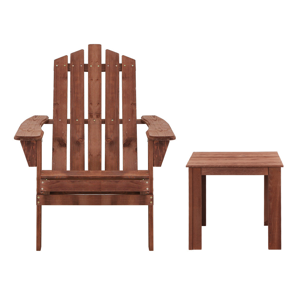 3PC Adirondack Outdoor Table and Chairs Set - Brown