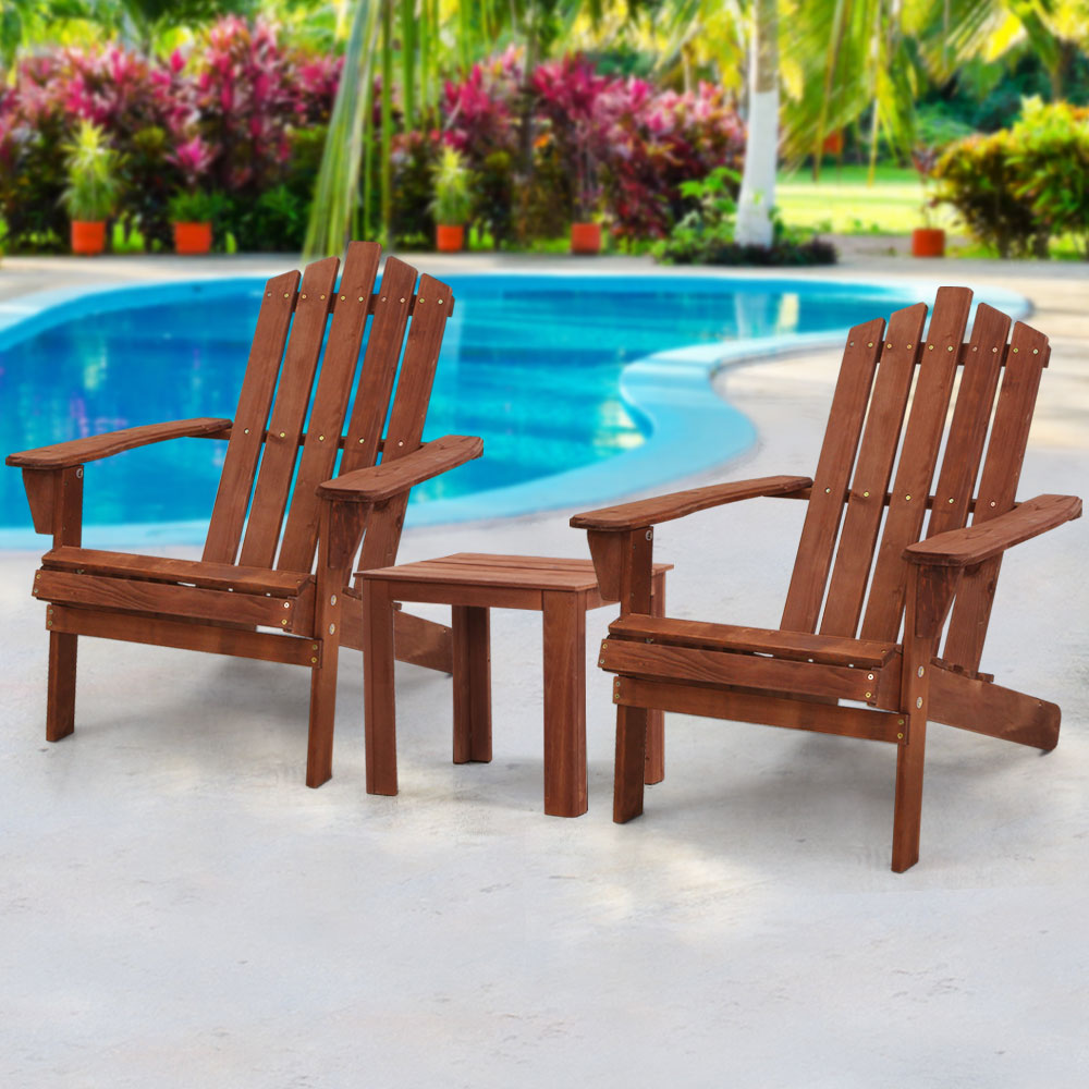 3PC Adirondack Outdoor Table and Chairs Set - Brown