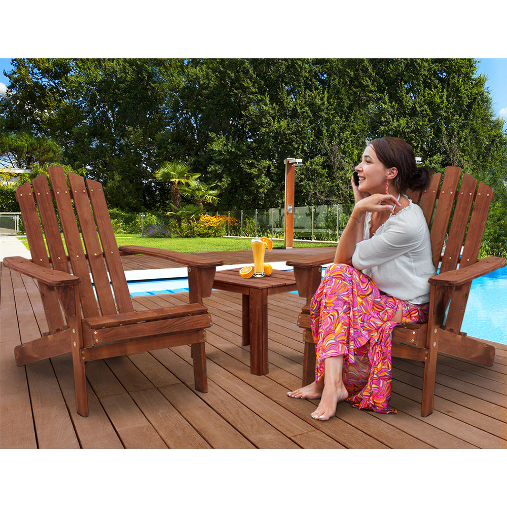 3PC Adirondack Outdoor Table and Chairs Set - Brown
